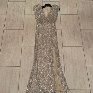 BCBG Gold Bridget Sequin Evening Gown